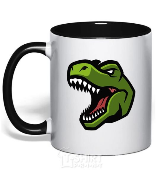 Mug with a colored handle Screaming dino black фото