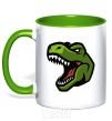 Mug with a colored handle Screaming dino kelly-green фото