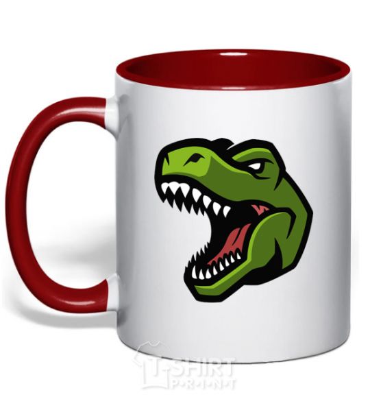 Mug with a colored handle Screaming dino red фото