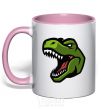 Mug with a colored handle Screaming dino light-pink фото