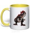 Mug with a colored handle Red dinosaur yellow фото