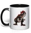Mug with a colored handle Red dinosaur black фото