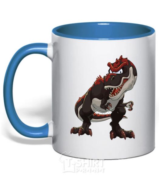 Mug with a colored handle Red dinosaur royal-blue фото