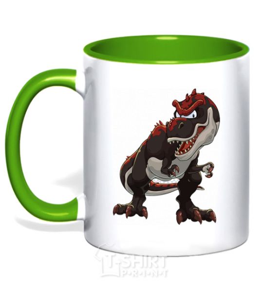 Mug with a colored handle Red dinosaur kelly-green фото