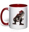 Mug with a colored handle Red dinosaur red фото