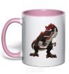 Mug with a colored handle Red dinosaur light-pink фото
