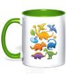 Mug with a colored handle Little dinos art kelly-green фото