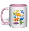 Mug with a colored handle Little dinos art light-pink фото