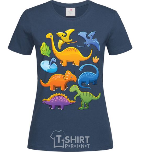 Women's T-shirt Little dinos art navy-blue фото