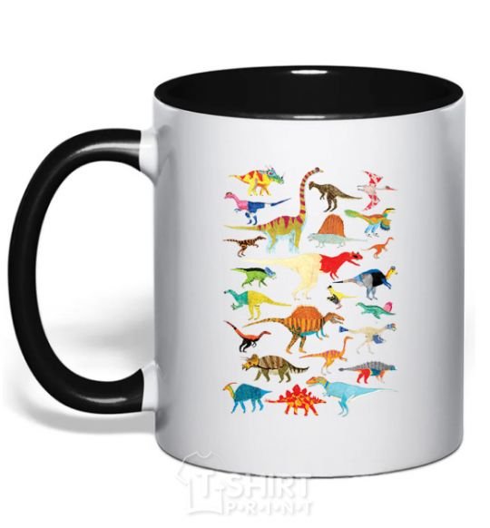 Mug with a colored handle Multicolor dinos black фото