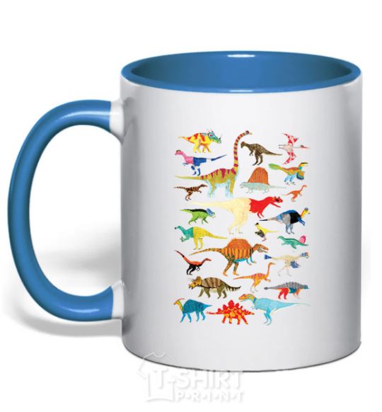 Mug with a colored handle Multicolor dinos royal-blue фото