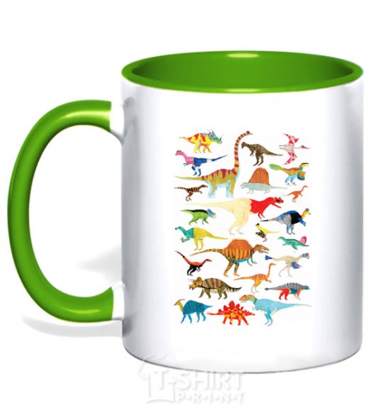 Mug with a colored handle Multicolor dinos kelly-green фото