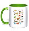 Mug with a colored handle Multicolor dinos kelly-green фото