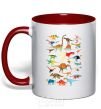 Mug with a colored handle Multicolor dinos red фото