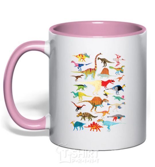Mug with a colored handle Multicolor dinos light-pink фото