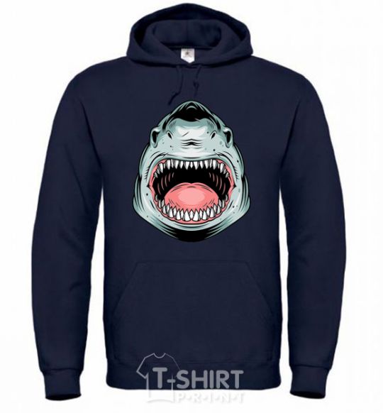 Men`s hoodie Angry Shark navy-blue фото