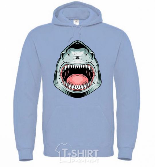 Men`s hoodie Angry Shark sky-blue фото