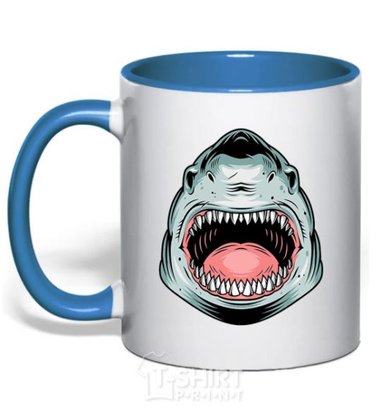 Mug with a colored handle Angry Shark royal-blue фото