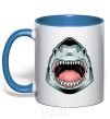 Mug with a colored handle Angry Shark royal-blue фото
