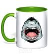 Mug with a colored handle Angry Shark kelly-green фото