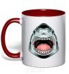 Mug with a colored handle Angry Shark red фото