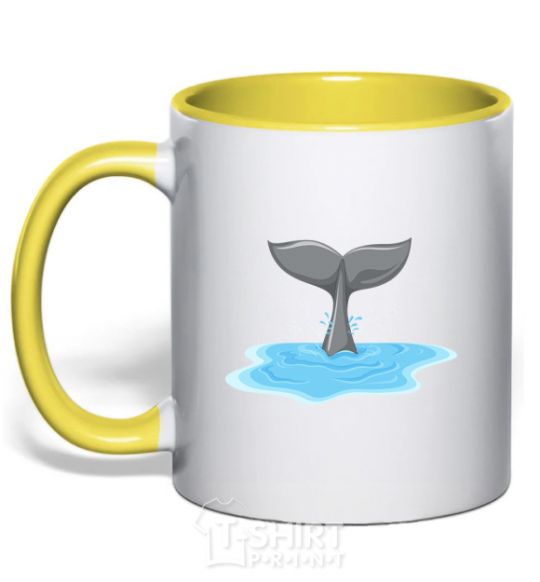 Mug with a colored handle Shark's tail yellow фото