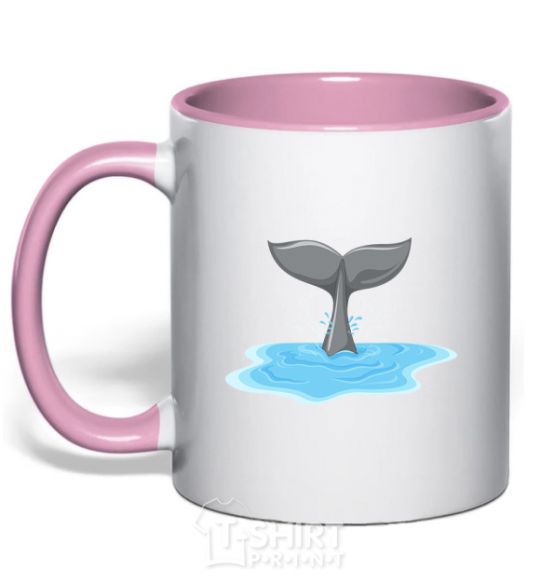 Mug with a colored handle Shark's tail light-pink фото