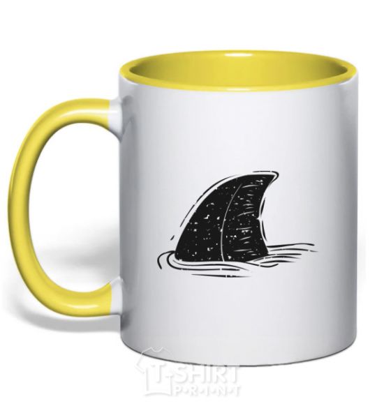 Mug with a colored handle Shark fin yellow фото