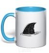 Mug with a colored handle Shark fin sky-blue фото