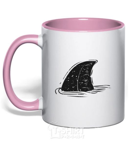 Mug with a colored handle Shark fin light-pink фото