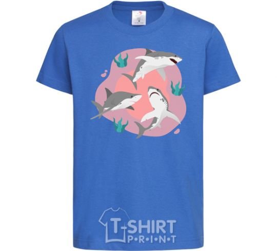 Kids T-shirt Sharks in pink royal-blue фото