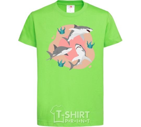 Kids T-shirt Sharks in pink orchid-green фото