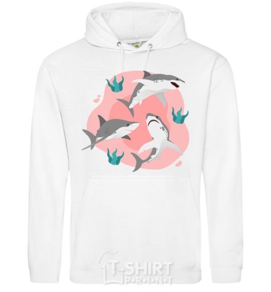 Men`s hoodie Sharks in pink White фото