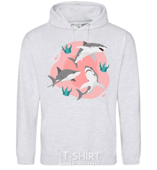 Men`s hoodie Sharks in pink sport-grey фото