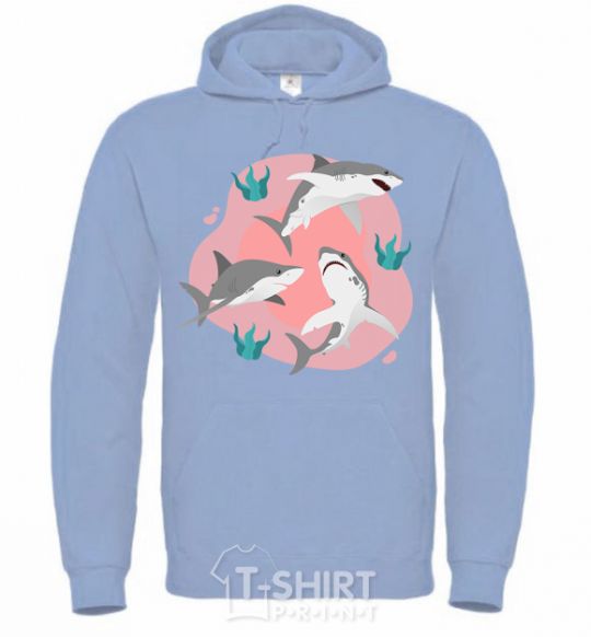 Men`s hoodie Sharks in pink sky-blue фото