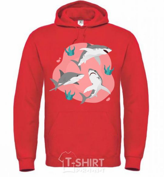 Men`s hoodie Sharks in pink bright-red фото