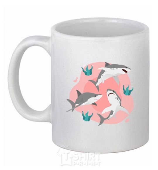 Ceramic mug Sharks in pink White фото