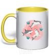 Mug with a colored handle Sharks in pink yellow фото