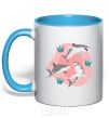 Mug with a colored handle Sharks in pink sky-blue фото