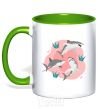 Mug with a colored handle Sharks in pink kelly-green фото