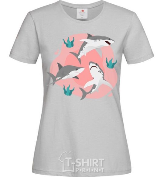 Women's T-shirt Sharks in pink grey фото