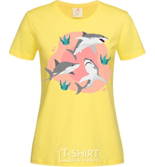 Women's T-shirt Sharks in pink cornsilk фото