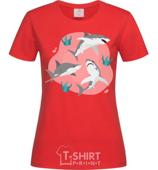 Women's T-shirt Sharks in pink red фото