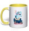 Mug with a colored handle Baby shark yellow фото