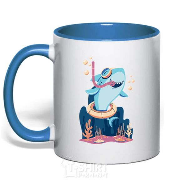 Mug with a colored handle Baby shark royal-blue фото