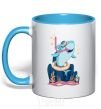 Mug with a colored handle Baby shark sky-blue фото