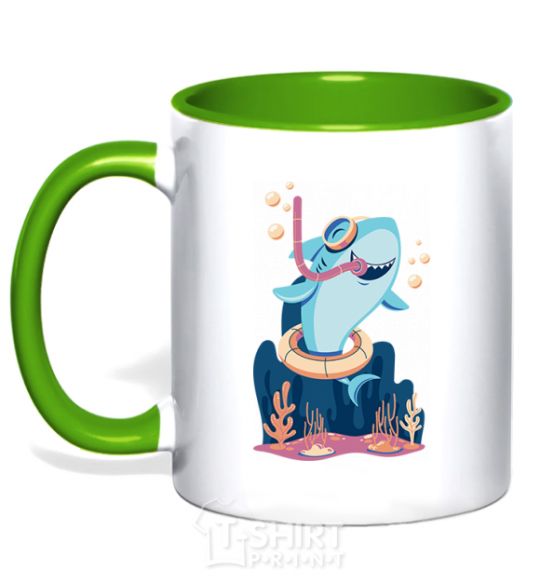 Mug with a colored handle Baby shark kelly-green фото