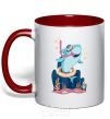 Mug with a colored handle Baby shark red фото