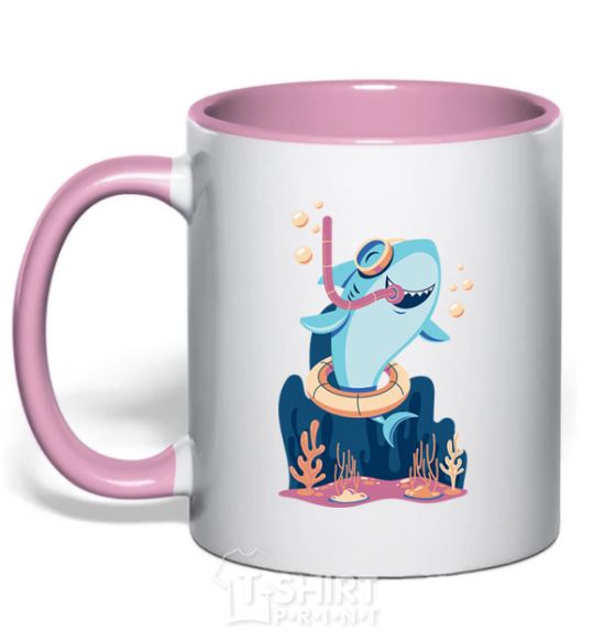 Mug with a colored handle Baby shark light-pink фото