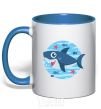 Mug with a colored handle Happy shark royal-blue фото